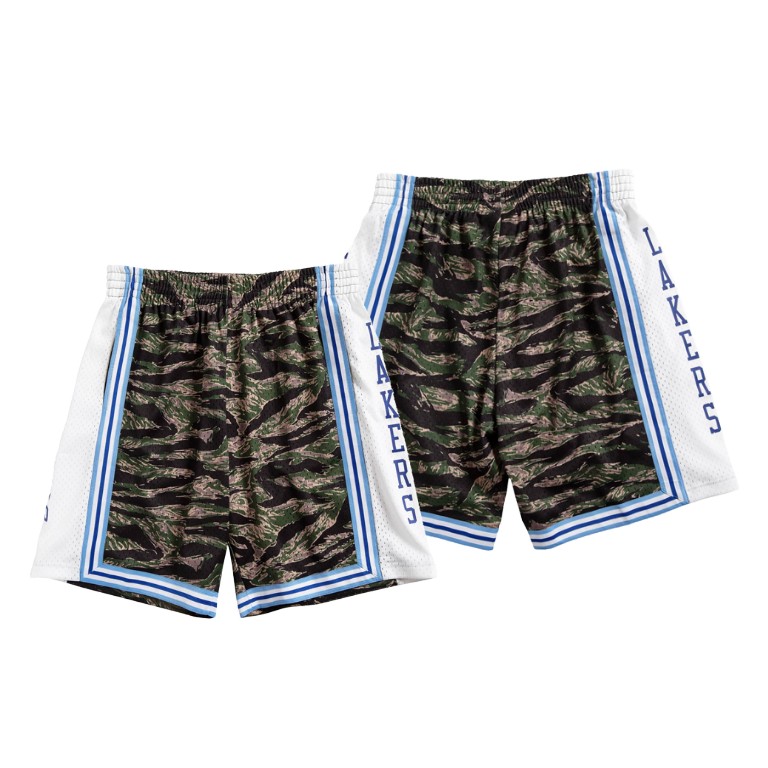 Men's Los Angeles Lakers NBA Tiger Camo Hardwood Classics Green Basketball Shorts OJV0583OP